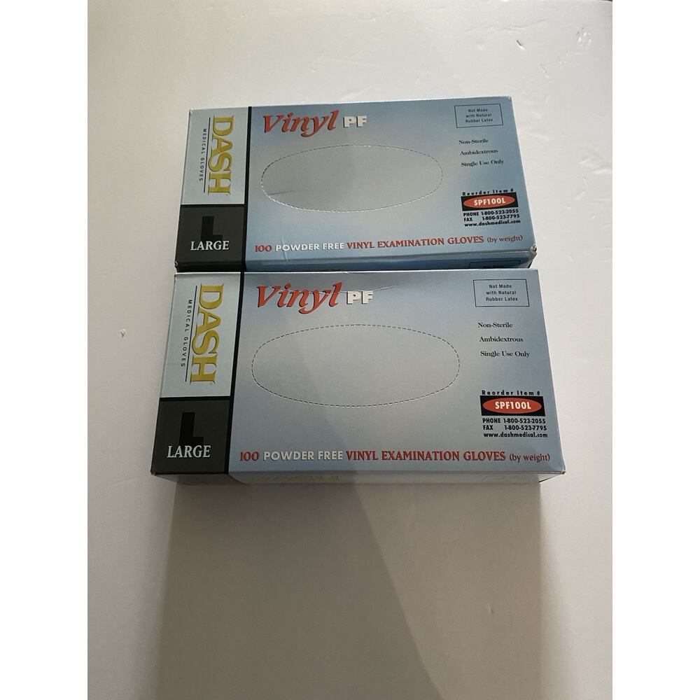 Dash Vinyl PF Medical Gloves Latex Free Powder Free 100 Count Size L Pack Of 2